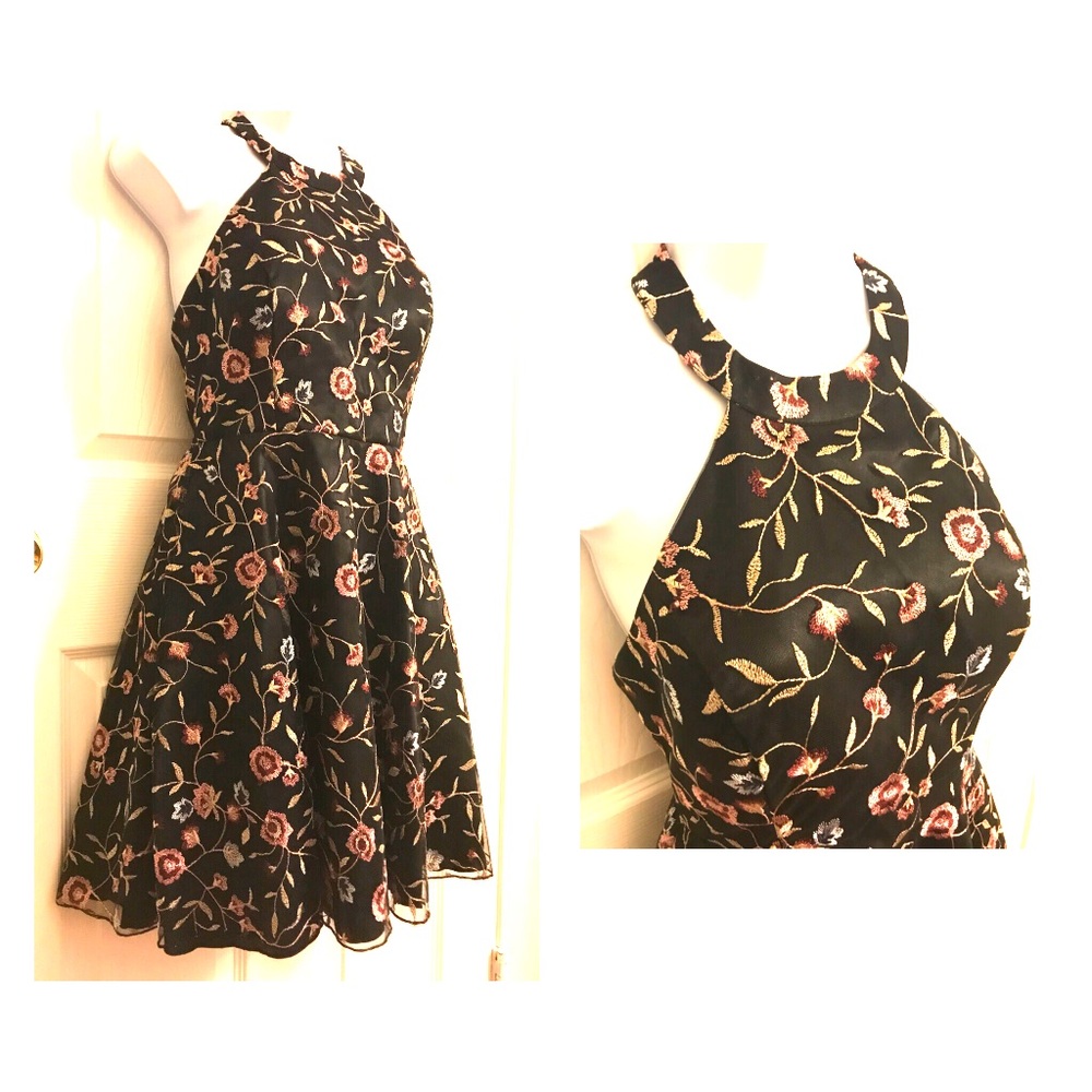 JESSIE BLACK EMBROIDERED MESH DRESS- Size 5
